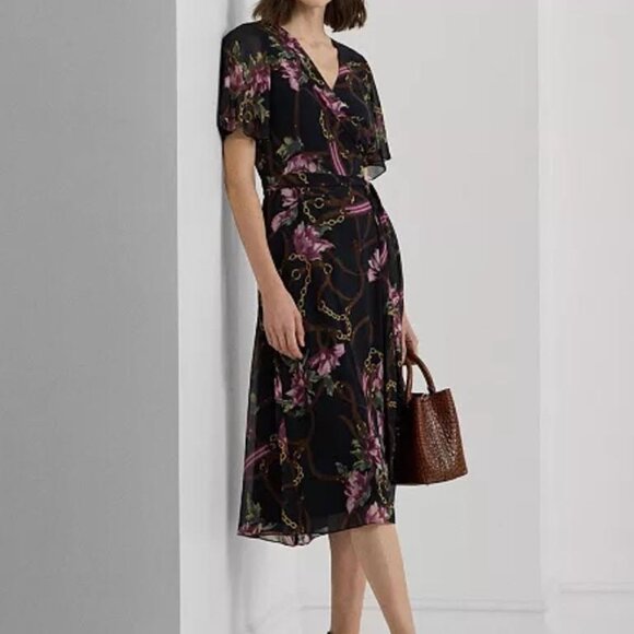Lauren Ralph Lauren Dresses & Skirts - Lauren Ralph Lauren Women's 10 Printed Belted Crinkle Georgette Dress Floral